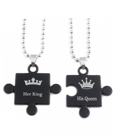 2Pcs Lover Necklace, King Queen Heart Jigsaw Couple Necklace Alloy Choker Necklaces Valentines Gift 3 $5.88 Necklaces