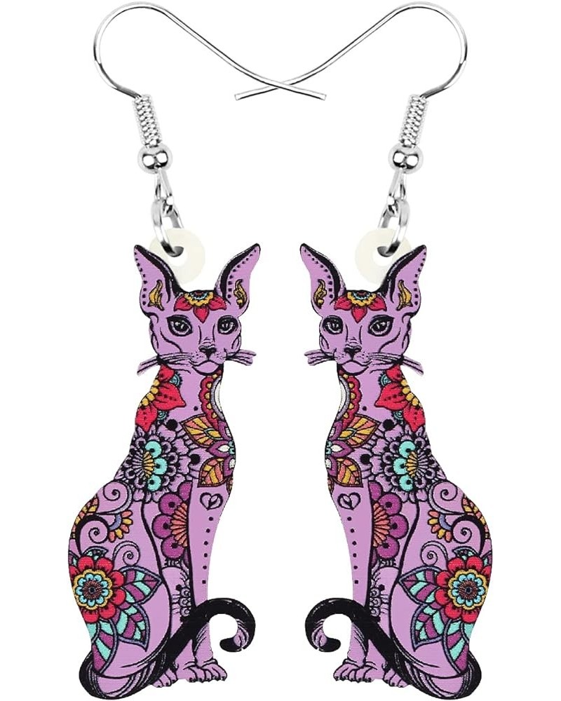 Acrylic Cute Hairless Cat Earrings Dangle Drop Sphynx Kitten Jewelry For Women Girls Charm Gift Purple $6.59 Earrings