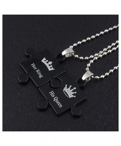 2Pcs Lover Necklace, King Queen Heart Jigsaw Couple Necklace Alloy Choker Necklaces Valentines Gift 3 $5.88 Necklaces