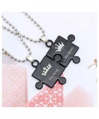 2Pcs Lover Necklace, King Queen Heart Jigsaw Couple Necklace Alloy Choker Necklaces Valentines Gift 3 $5.88 Necklaces