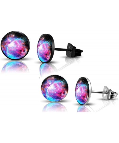 316L Surgical Stainless Steel galaxy Round Circle Button Stud Post Earrings 10MM black+silver $7.53 Earrings