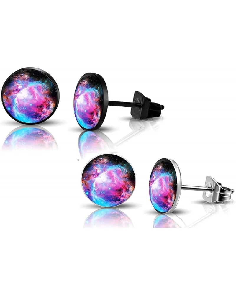 316L Surgical Stainless Steel galaxy Round Circle Button Stud Post Earrings 10MM black+silver $7.53 Earrings