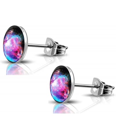 316L Surgical Stainless Steel galaxy Round Circle Button Stud Post Earrings 10MM black+silver $7.53 Earrings