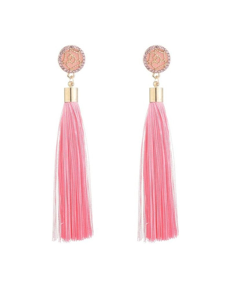 Rose Flower Long Tassel Earrings Colorful Bohemian Drop Dangle Earrings Pink $5.60 Earrings