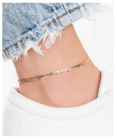 Gold Anklet for Women Flat Mariner Anklet 18K Gold Plated Flat Marina Link Anklet for Women - Made In Brazil 9.0 Inches $10.7...