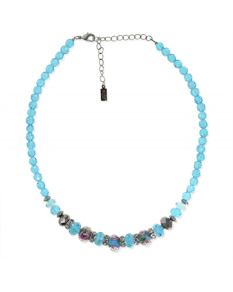 1928 Jewelry Pink Flower Bead Crystal Necklace For Women 15" + 3" Extender Aqua Blue $25.50 Necklaces