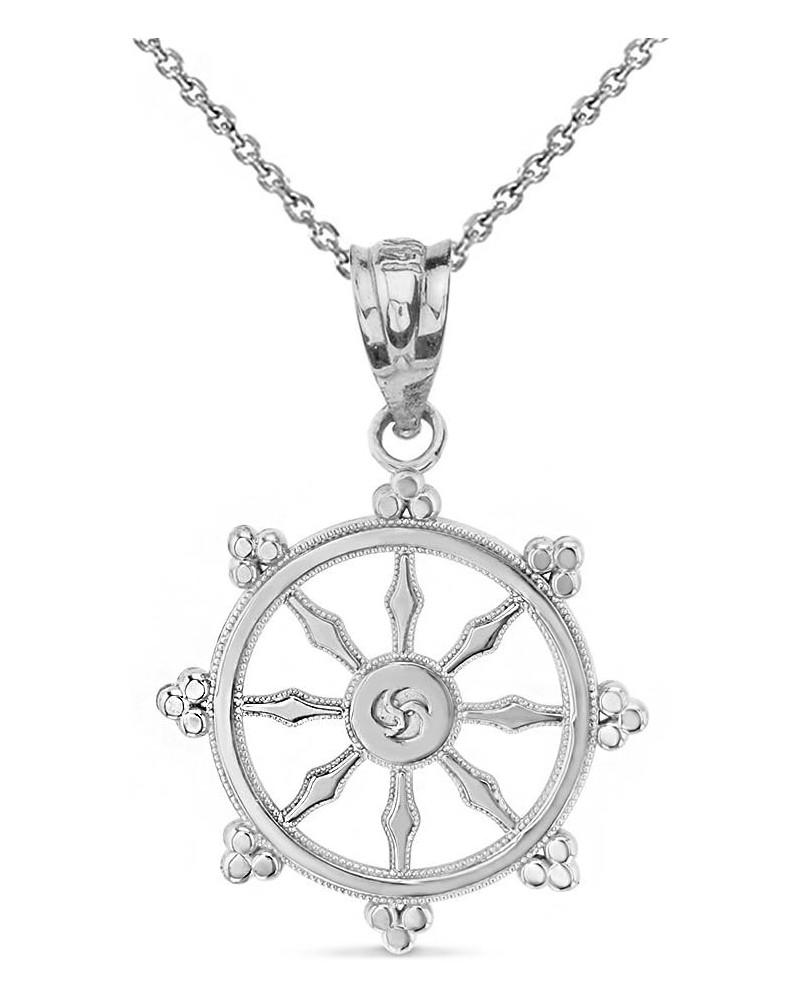 14k White Gold Dharma Wheel Buddhism Symbol Dharmachakra Necklace 18.0 Inches $95.69 Necklaces