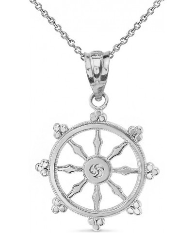 14k White Gold Dharma Wheel Buddhism Symbol Dharmachakra Necklace 18.0 Inches $95.69 Necklaces