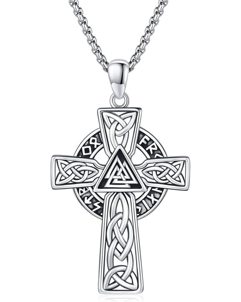 Celtic Cross Necklace 925 Sterling Silver Mens Cross Necklace Urn Cross Valknut/Wolf Viking Arrowhead Shield Necklace Cross C...