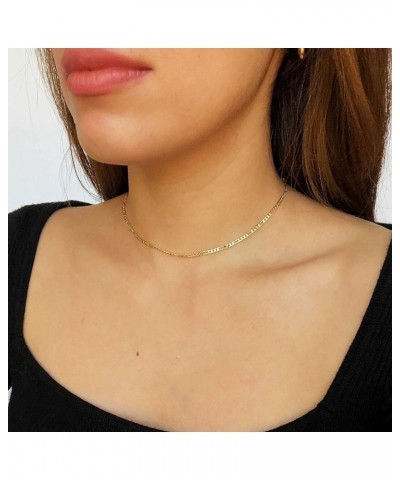 Layered Choker Necklace Pendant Disc Bar Handmade 14K Gold Plated Dainty Satellite Pearl Bead Herringbone Snake Chain Necklac...