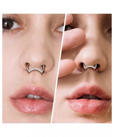 G23 Solid Titanium Septum Ring 16G Moon Clicker Daith Earrings Sparkly Silver Helix Cartilage Hoop Earring Daith Piercing Jew...