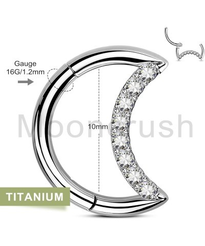 G23 Solid Titanium Septum Ring 16G Moon Clicker Daith Earrings Sparkly Silver Helix Cartilage Hoop Earring Daith Piercing Jew...