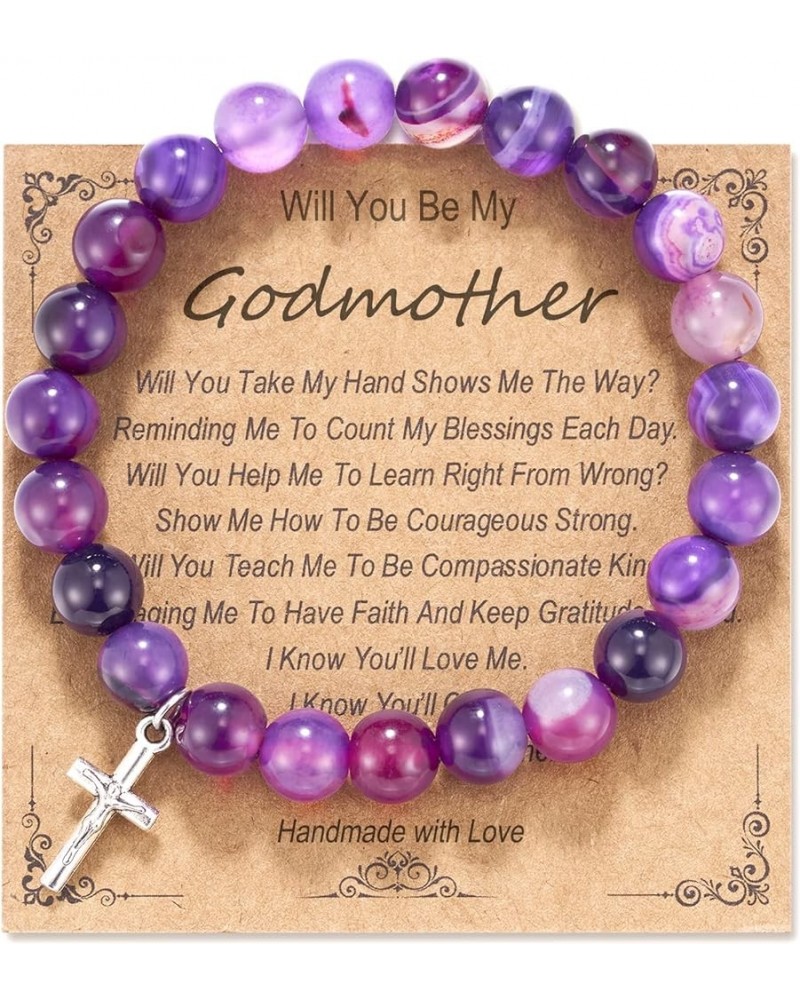 Godmother/Godfather Gifts, Natural Stone Cross Bracelet for Godparents/Godmother Godfather Proposal Will You Be - Purple $10....