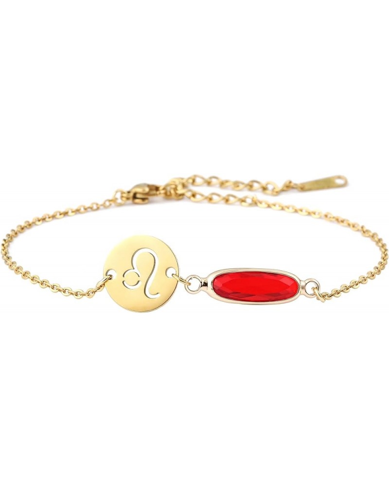 14k Gold Plated Zodiac Birthstone Bracelet, Horoscope Sign Charm Link Bracelet for Women Girls' Birthday Gift Leo-Jul. $10.79...