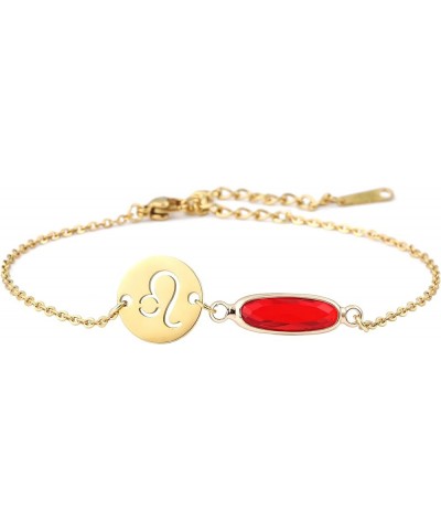 14k Gold Plated Zodiac Birthstone Bracelet, Horoscope Sign Charm Link Bracelet for Women Girls' Birthday Gift Leo-Jul. $10.79...