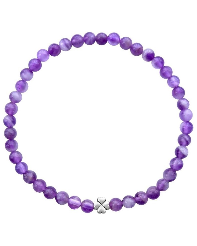 Positive Lady natural amethyst bracelet 4mm 16.65cm with 925 sterling silver clover cross stretchy beaded purple energy cryst...