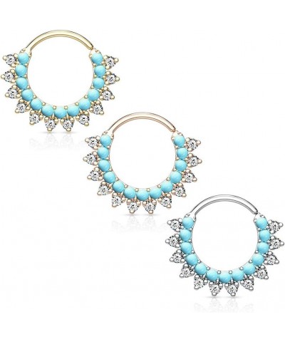 Turquoise & CZ Double Lined Bendable Hoops For Ear Cartilage, Daith, Nose Septum (Sold Per Piece) Rose Gold $10.82 Body Jewelry