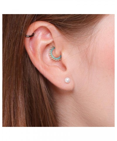 Turquoise & CZ Double Lined Bendable Hoops For Ear Cartilage, Daith, Nose Septum (Sold Per Piece) Rose Gold $10.82 Body Jewelry