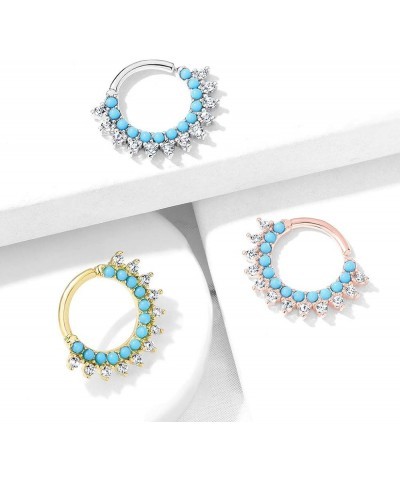 Turquoise & CZ Double Lined Bendable Hoops For Ear Cartilage, Daith, Nose Septum (Sold Per Piece) Rose Gold $10.82 Body Jewelry