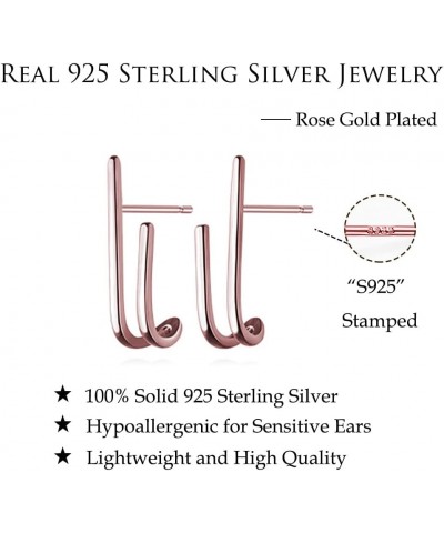 Solid 925 Sterling Silver Bar Huggie Stud Earrings Hoops for Women Girls Bar Stud Earrings F-Rose $8.50 Earrings