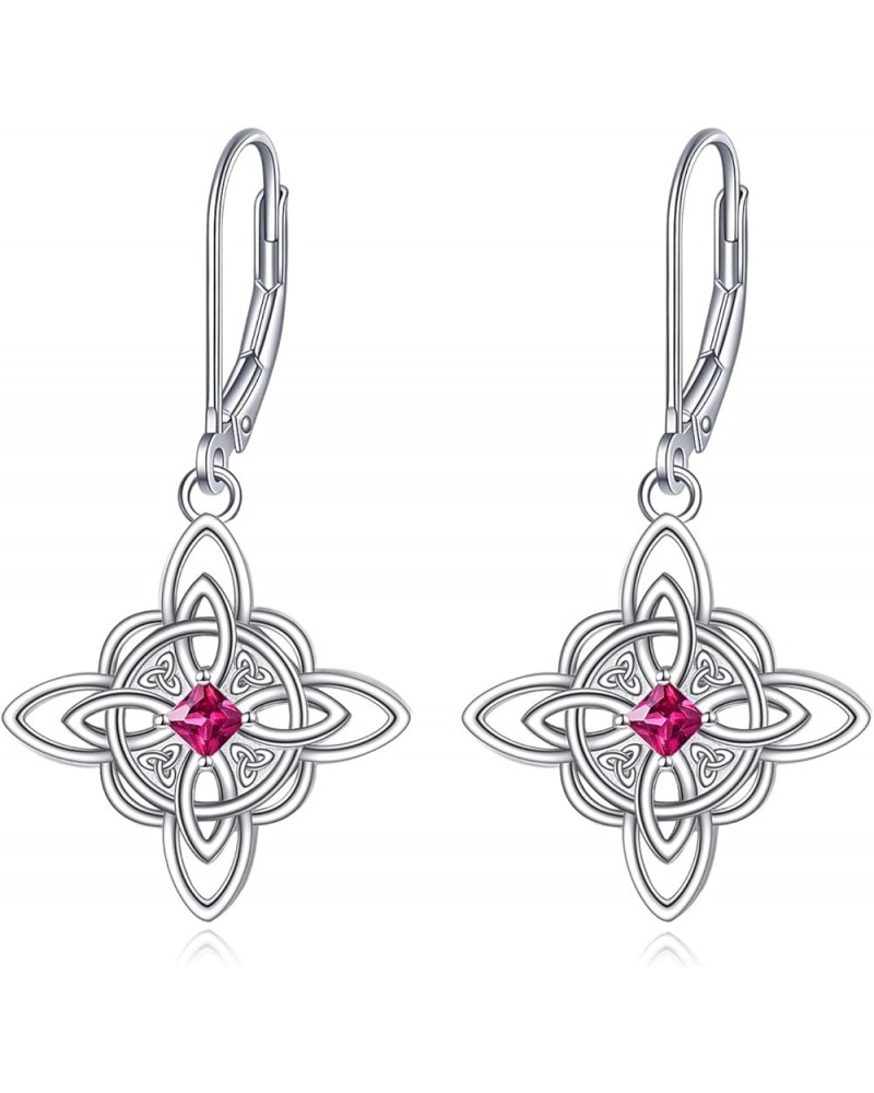 Sterling Silver Witches Knot Earrings Birthstone Drop Dangle Leverback Earring For Women Birthday Christmas Gifts July-Ruby $...