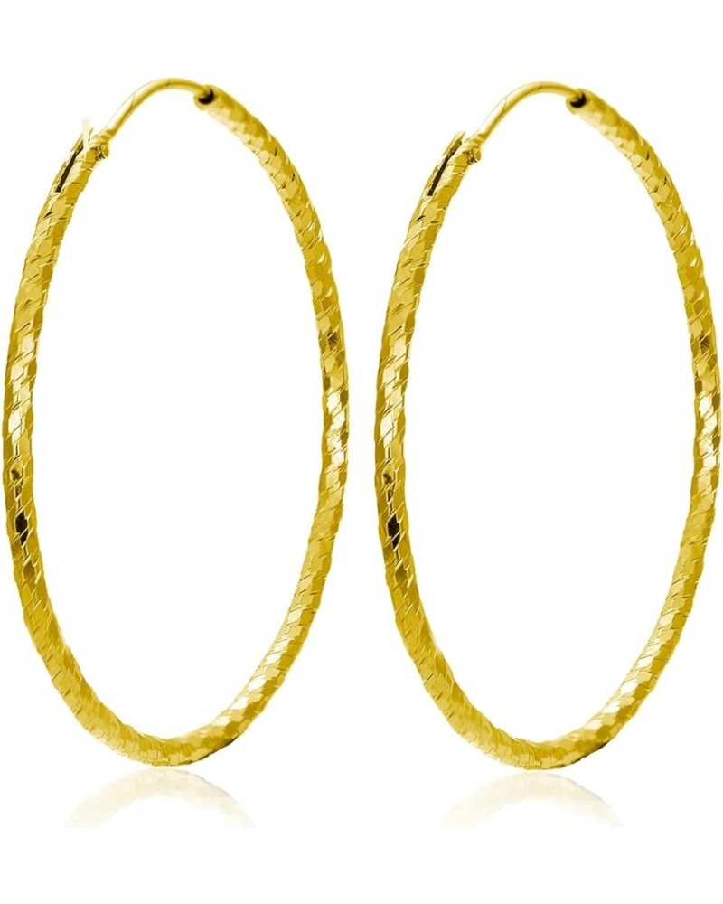 18k Gold Plated Big Hoop Earrings for Women 925 Sterling Silver Lightweight Dangle Dainty Earrings with Diamond Cut Texture 6...