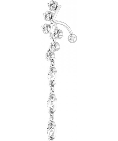 Tassels Belly Button Rings 14G Surgical Stainless Steel Reverse Dangle Navel Barbell Stud Cubic Zirconia Body Piercing Rose g...