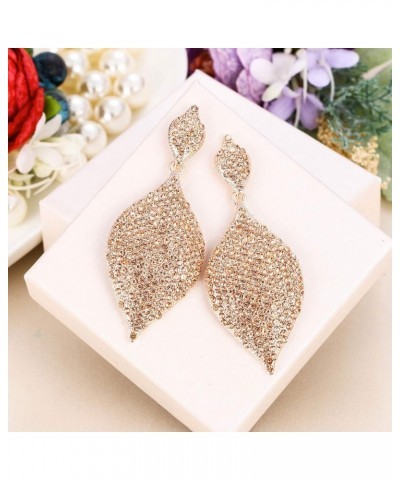 Women's Bridal Wedding Jewelry Austrian Crystal Rhombus Leaf Drop Pierced Dangle Earrings Champagne Rose Gold-Tone $11.75 Ear...