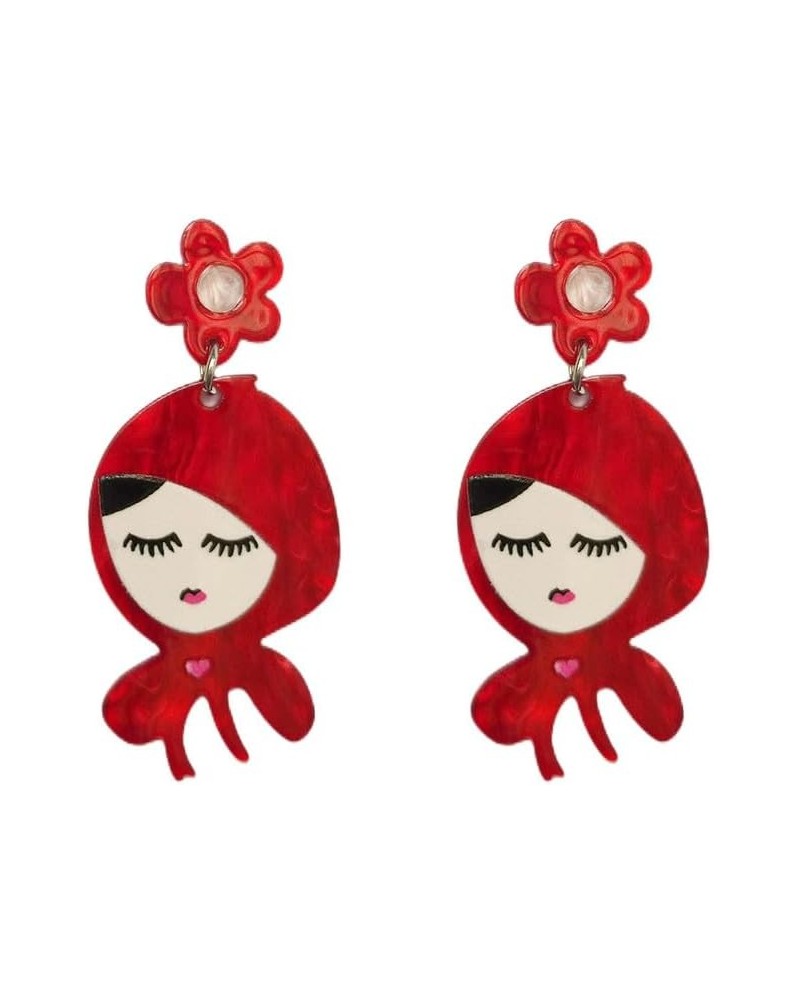 Acrylic Little Red Riding Hood Earrings for Women and Girls Cute Lightweight Dangle Earrings $5.39 Earrings