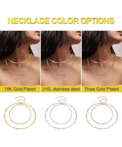 2-Layered Chain Necklaces 18K Gold Plated Layering Snake Paperclip Chain Choker Sets for Women Silver-6mm-18" Paperclip &3mm-...