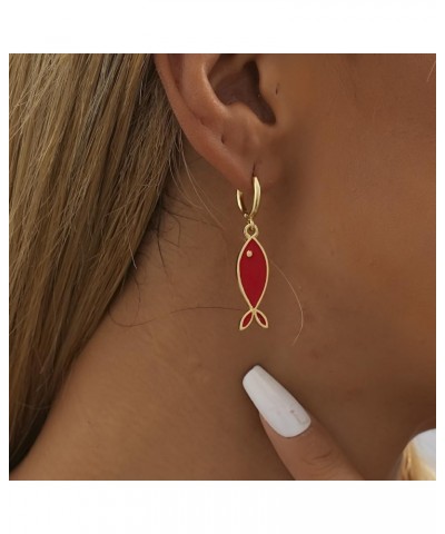 Red Fish Earrings for Women Girls Mermaid Drop Dangle Hoop Earring Funny Cute Statement Animal Earrings fish $7.94 Earrings