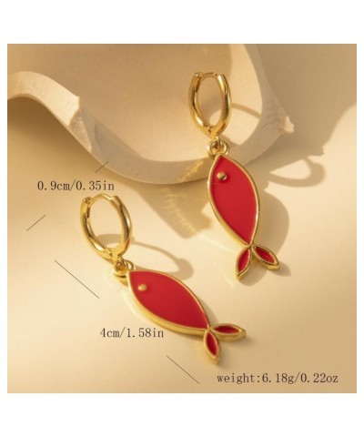 Red Fish Earrings for Women Girls Mermaid Drop Dangle Hoop Earring Funny Cute Statement Animal Earrings fish $7.94 Earrings