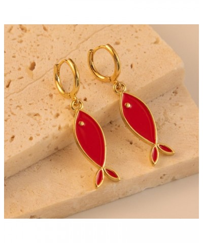 Red Fish Earrings for Women Girls Mermaid Drop Dangle Hoop Earring Funny Cute Statement Animal Earrings fish $7.94 Earrings