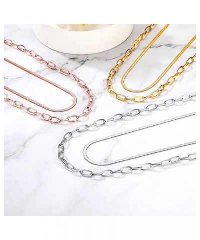 2-Layered Chain Necklaces 18K Gold Plated Layering Snake Paperclip Chain Choker Sets for Women Silver-6mm-18" Paperclip &3mm-...