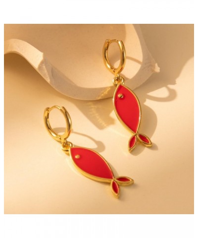 Red Fish Earrings for Women Girls Mermaid Drop Dangle Hoop Earring Funny Cute Statement Animal Earrings fish $7.94 Earrings