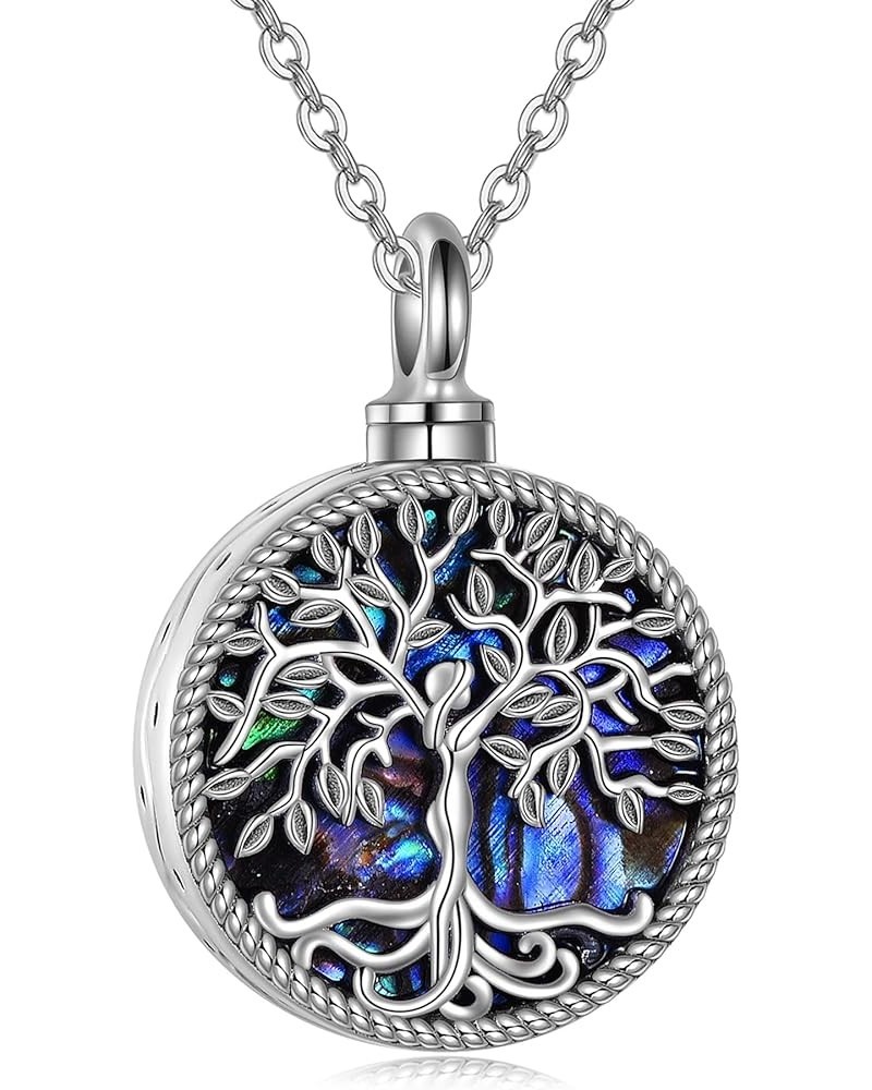 Urn Necklace for Ashes 925 Sterling Silver Tree of Life Cremation Jewelry for Ashes Abalone Shell Opal Memory Jewelry for Wom...