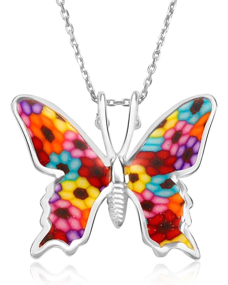 925 Sterling Silver Butterfly Necklace Pendant Polymer Clay Handmade Charm Jewelry, 16.5 Red $67.24 Necklaces