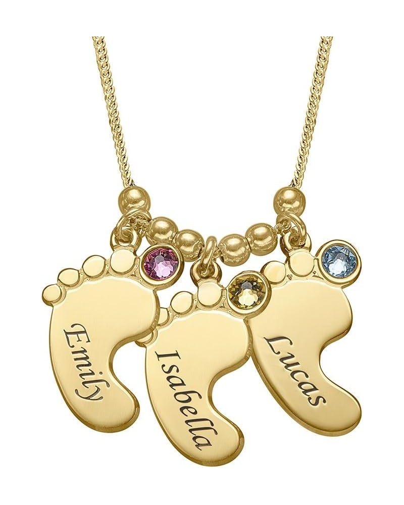 MYKA - Personalized Engraved Baby Feet Charms Name Necklace With Crystals/Diamond - Up to 5 Charms & Engravings - Custom Insc...