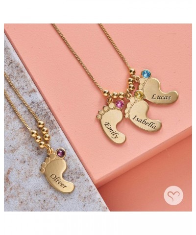 MYKA - Personalized Engraved Baby Feet Charms Name Necklace With Crystals/Diamond - Up to 5 Charms & Engravings - Custom Insc...