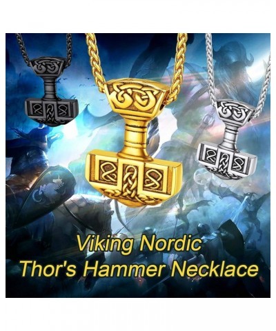 Viking Thor's Hammer Talisman Necklace for Men, Vintage Norse Mjolnir Amulet Pendant with Sturdy Wheat Chain, Stainless Steel...