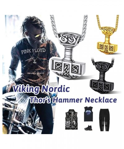 Viking Thor's Hammer Talisman Necklace for Men, Vintage Norse Mjolnir Amulet Pendant with Sturdy Wheat Chain, Stainless Steel...