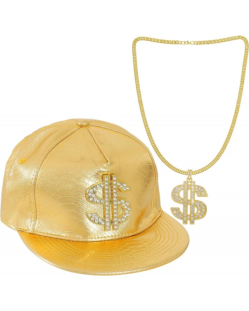 Hip Hop Costume Hat Kit 80s 90s Gold Hat with Dollar Sign Necklace Rapper Costume for Men and Women $9.83 Necklaces