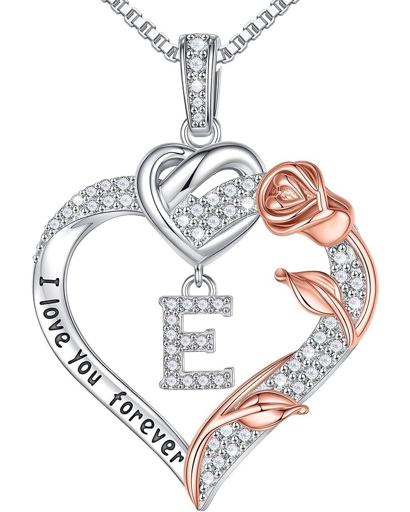 Rose Heart Necklaces Gifts for Women - S925 Sterling Silver Rose Forever Love Heart Initial Letter Pendant Necklace Jewelry M...