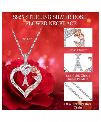 Rose Heart Necklaces Gifts for Women - S925 Sterling Silver Rose Forever Love Heart Initial Letter Pendant Necklace Jewelry M...