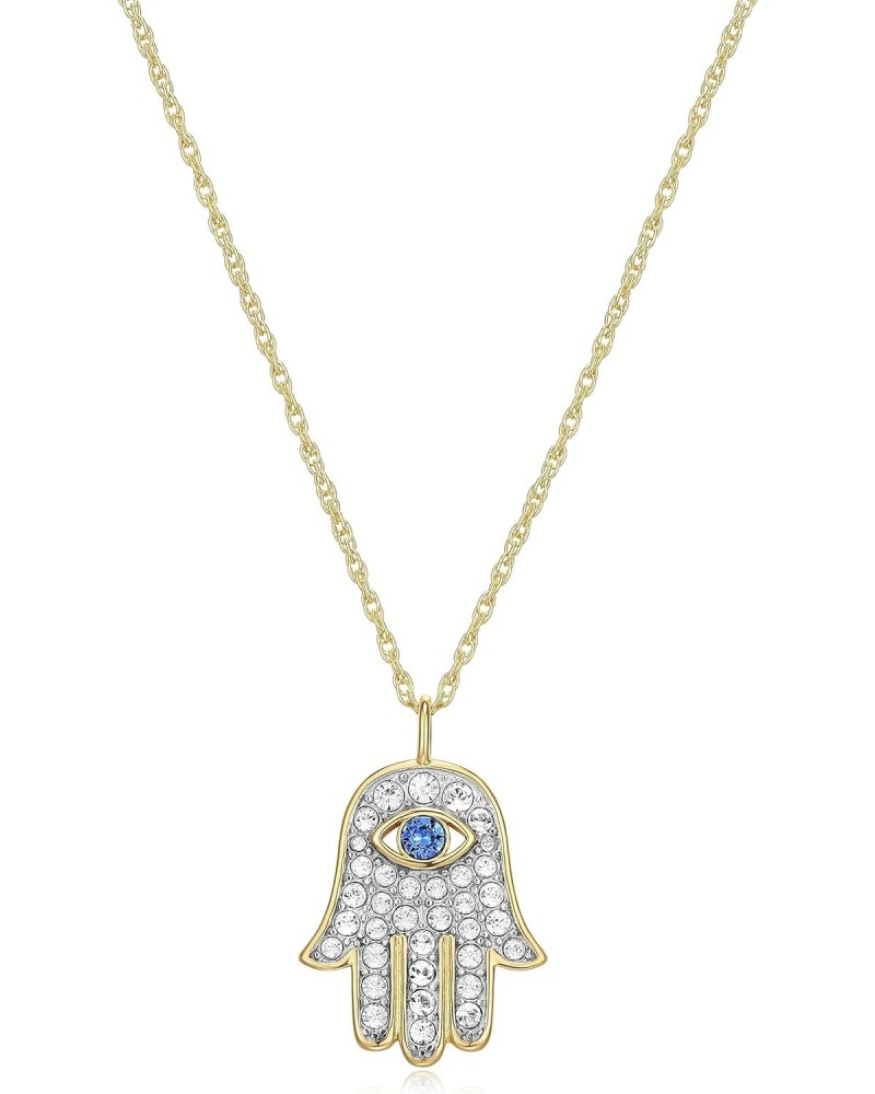 18K Yellow Gold Plated .925 Sterling Silver Crystal Blue and White Hamsa Hand of Fatima Necklace for Women, 18 $25.64 Necklaces