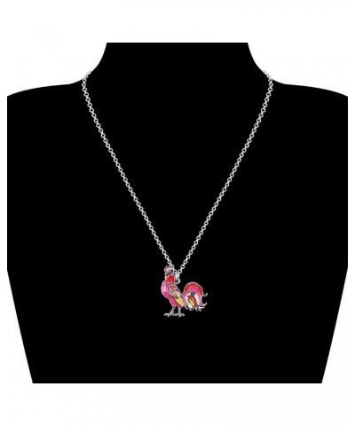 Enamel Alloy Rhinestone Rooster Necklace Chicken Pendant Farm Animals Jewelry Charms Gifts for Women Girls Kids Pink $9.17 Ne...