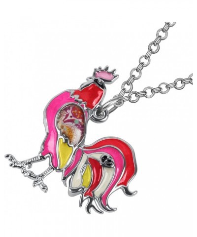 Enamel Alloy Rhinestone Rooster Necklace Chicken Pendant Farm Animals Jewelry Charms Gifts for Women Girls Kids Pink $9.17 Ne...