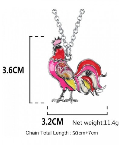 Enamel Alloy Rhinestone Rooster Necklace Chicken Pendant Farm Animals Jewelry Charms Gifts for Women Girls Kids Pink $9.17 Ne...