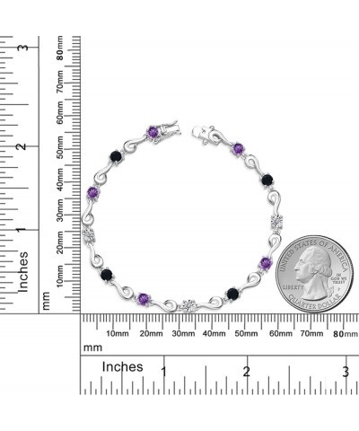 925 Sterling Silver Purple Amethyst and Black Onyx and White Lab Grown Diamond Bracelet For Women (2.15 Cttw, Gemstone Februa...