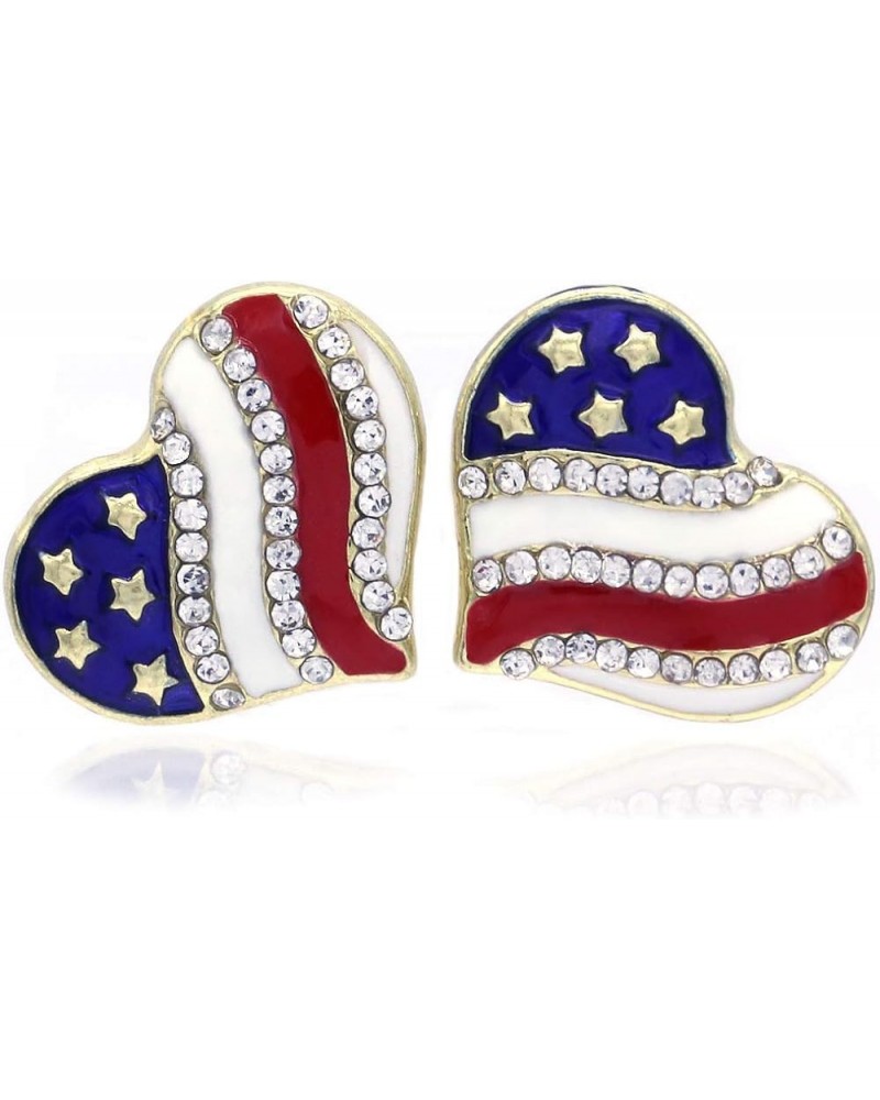 Patriotic Red White Blue American USA Flag Star Dangle Drop Earrings 4th of July Independence Day Gift Gld Heart Stud $8.79 E...